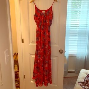 Red and navy blue maxi dress
